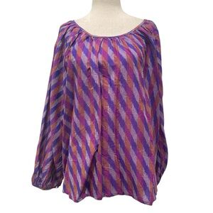 Matta NY Amuda Ikat Silk Blend Long Sleeve Purple Top Size Medium Large